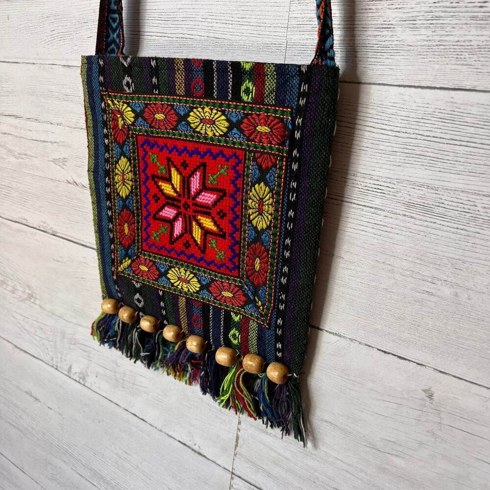 Vintage Purse Womens Tribal Boho Embroidery Tassels Beaded Hippie Shoulder Bag - Picture 15 of 16